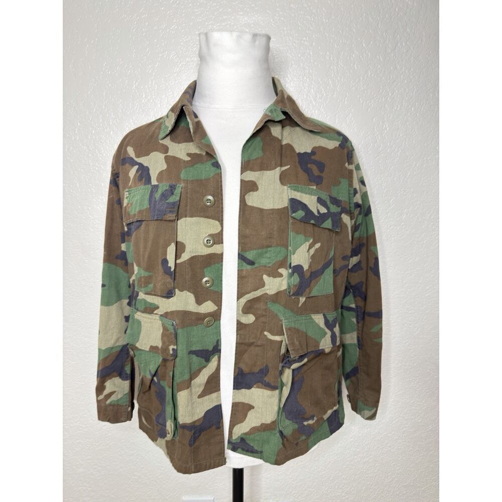 US Army JROTC Lincoln Camo Jacket Military Desert Medium Longsleeve Button Green